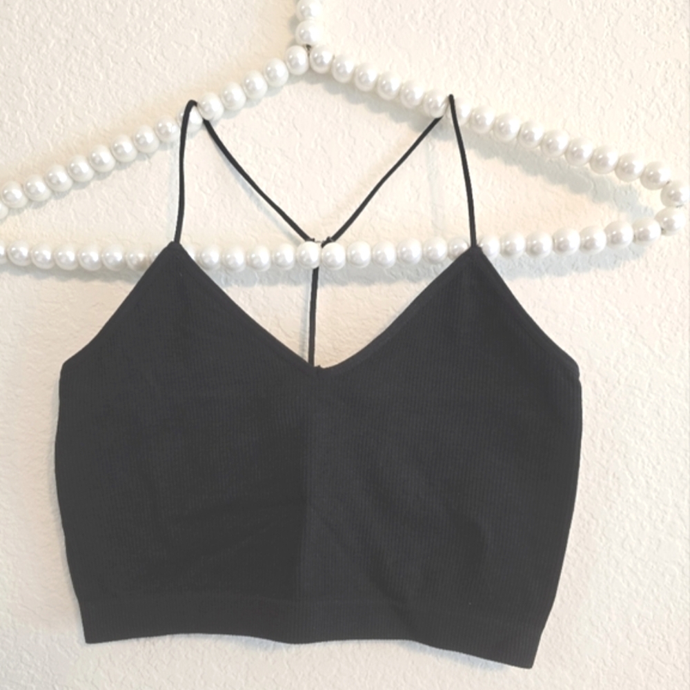 Y2K Black Strappy Ribbed Crop Top Bralette